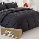 APOBUY Full Size Bed Comforter Set - 7-Piece Bedding Sets in Bag: Black Quilted Ultra Soft Washed Microfiber, Textured Duvet,Flat Sheet, Fitted Sheet, Pillowcases, Pillow sham for All Seasons