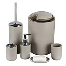 Bathroom Accessories Set, 6-Piece Plastic Gift Set, Toothbrush Holder, Toothbrush Cup, soap Dispenser, soap Dish, Toilet Brush Holder, Trash can(Apricot)