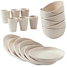 18pcs Wheat Straw Dinnerware Sets HXYPN Unbreakable Reusable Dinnerware Set Kitchen Cups Plates and Bowls Sets Dishwasher Microwave Safe Plates