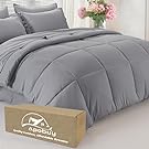 APOBUY Full Size Bed Comforter Set-7-Piece Bedding Sets in Bag:Dark Grey Quilted Ultra Soft Washed Microfiber,Textured Duvet,Flat Sheet,Fitted Sheet, Pillowcases,Pillow sham for All Seasons