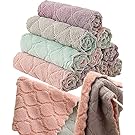 12 Pack Kitchen Towels Quick Dry Washcloths, Coral Velvet Dishtowels Multipurpose Reusable Cloths, Soft Tea Absorbent Cleaning Cloths Double-Sided Microfiber Lint Free Rags.